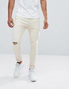 Liquor N Poker Ecru Wash Abrasions Super Skinny Jeans - Beige