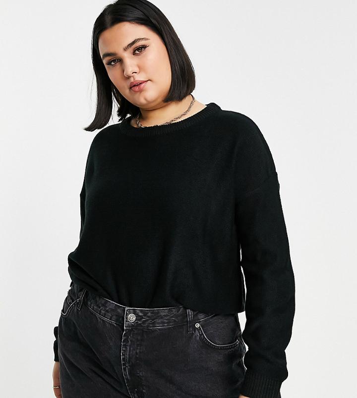 Brave Soul Plus Grunge Boxy Crew Neck Sweater-black