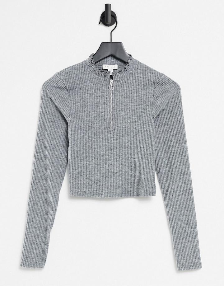 Topshop Funnel Neck Top In Gray Heather-grey