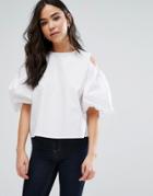 Qed London Off Shoulder Exaggerated Sleeve Top - White