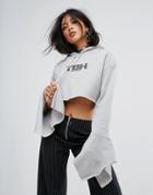 The Ragged Priest To Be Honest Cropped Hoodie With Deconstructed Cuffs - Gray