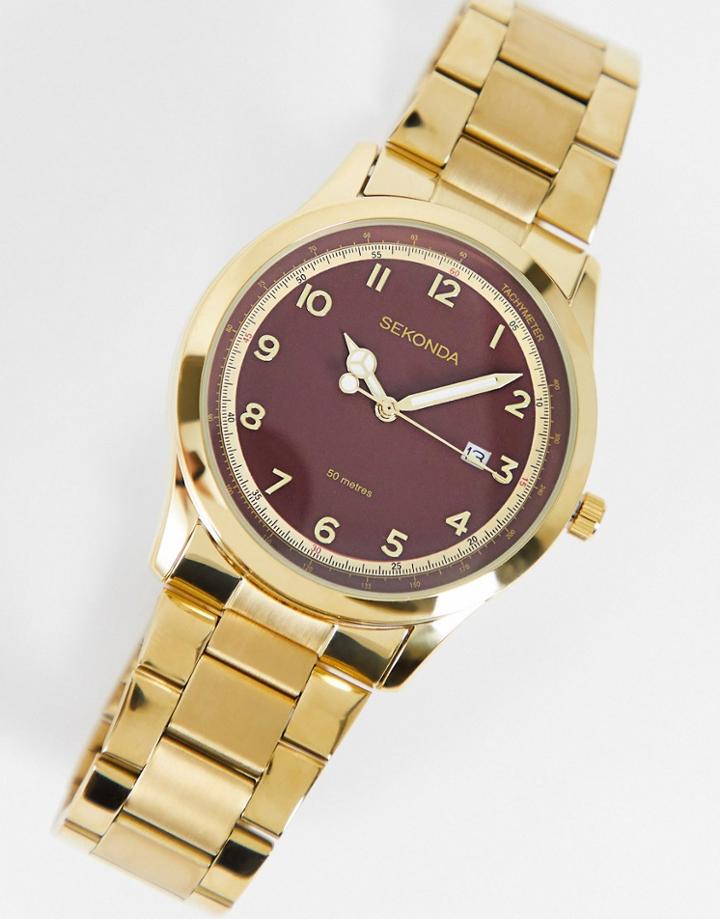 Sekonda Womens Bracelet Watch With Red Dial In Gold