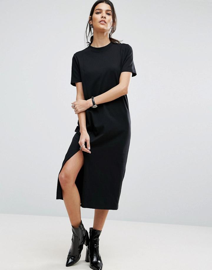 Asos Ultimate T-shirt Midi Dress With Side Split - Black