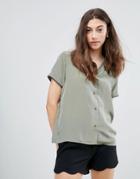 Pieces Mallia Rever Collar Short Sleeve Shirt - Green