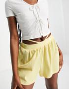 Asos Design Textured Shorts With Strappy Waist In Yellow - Part Of A Set