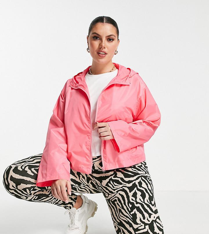 Asos Design Curve Cropped Hooded Rain Jacket In Pink