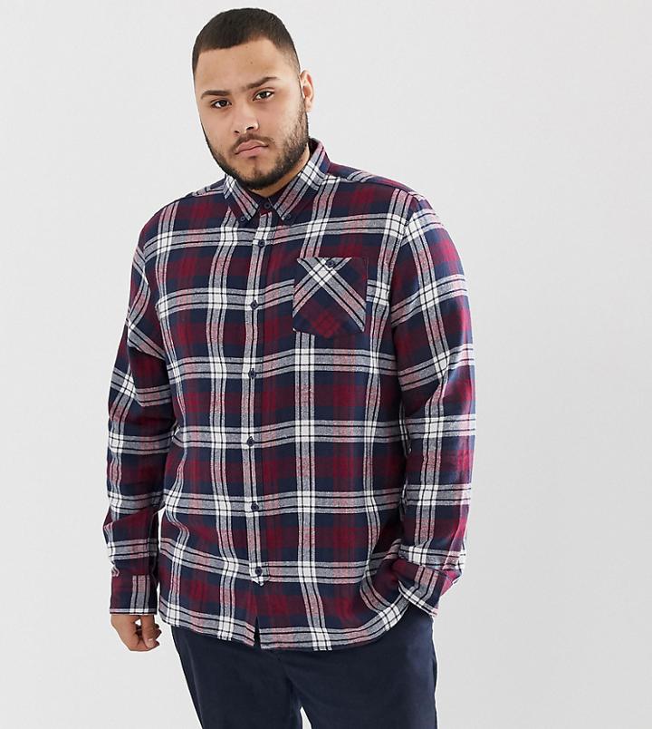 D-struct Plus Pocket Button Down Plaid Flannel Shirt - Navy