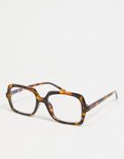 Asos Design Square Clear Lens Glasses With Blue Light In Tort-brown