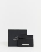 Armani Exchange Grain Leather Card Holder In Black - Black
