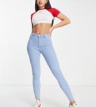 Pull & Bear Tall High Waisted Ultra Skinny Basic Jean In Light Blue