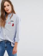 J.d.y Boyfriend Stripe Shirt With Badges - White