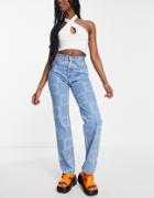 Asos Design Organic Cotton Blend '90's' Straight Leg Jean In Laser Floral Check-blue