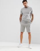 Asos Design Tracksuit Muscle Short Sleeve Sweatshirt/skinny Shorts In Light Gray - Gray