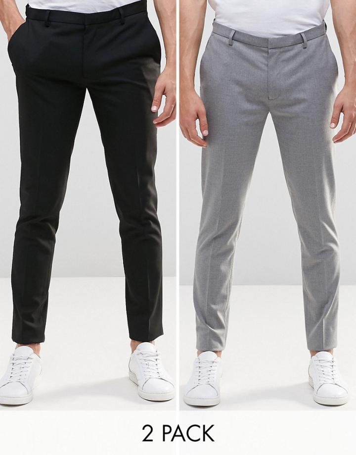 Asos 2 Pack Super Skinny Smart Pants In Black And Gray Save 17%