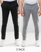 Asos 2 Pack Super Skinny Smart Pants In Black And Gray Save 17%