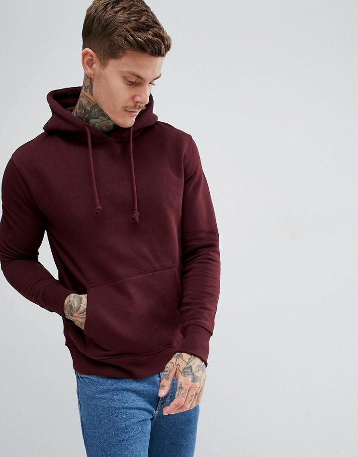 Pull & Bear Hoodie In Burgundy - Red