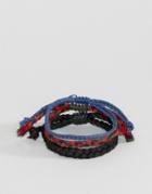 Asos Plaited Bracelet Pack In Blue And Red - Multi