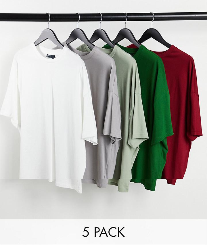 Asos Design 5 Pack Oversized T-shirt-multi