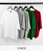 Asos Design 5 Pack Oversized T-shirt-multi