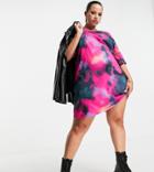 Asos Design Curve Mini T-shirt Dress With Strong Shoulder In Stellar Print-multi