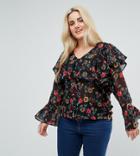 Influence Plus Button Front Floral Ruffle Blouse - Multi