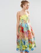 Asos Salon Cami Strap Floral Organza Midi Prom Dress - Blue