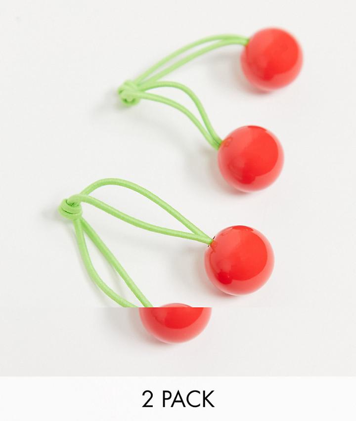 Asos Design Pack Of 2 Cherry Hair Ties-multi
