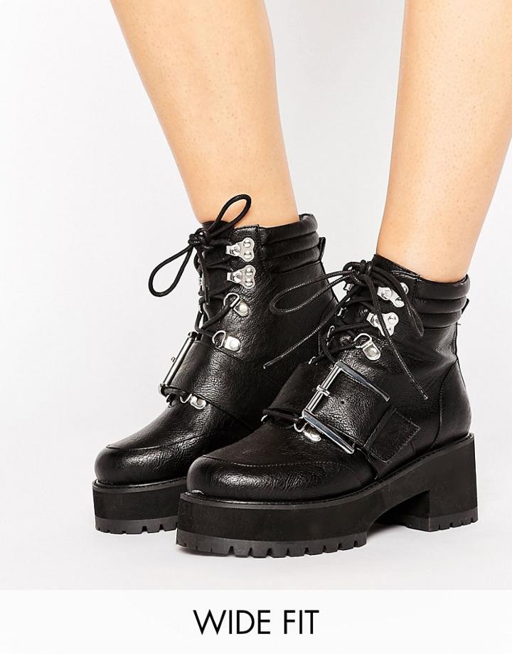 Asos River Wide Fit Hiker Boots - Black