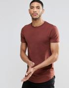 Asos Longline Muscle T-shirt With Curved Hem In Chestnut - Chestnut