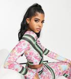 In The Style X Liberty Exclusive Ruched Long Sleeve Crop Top In Multi Floral - Part Of A Set