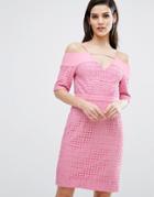 The 8th Sign Lace Cold Shoulder Midi Dress - Pink