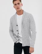Selected Homme Organic Cotton Knitted Shawl Cardigan In Gray