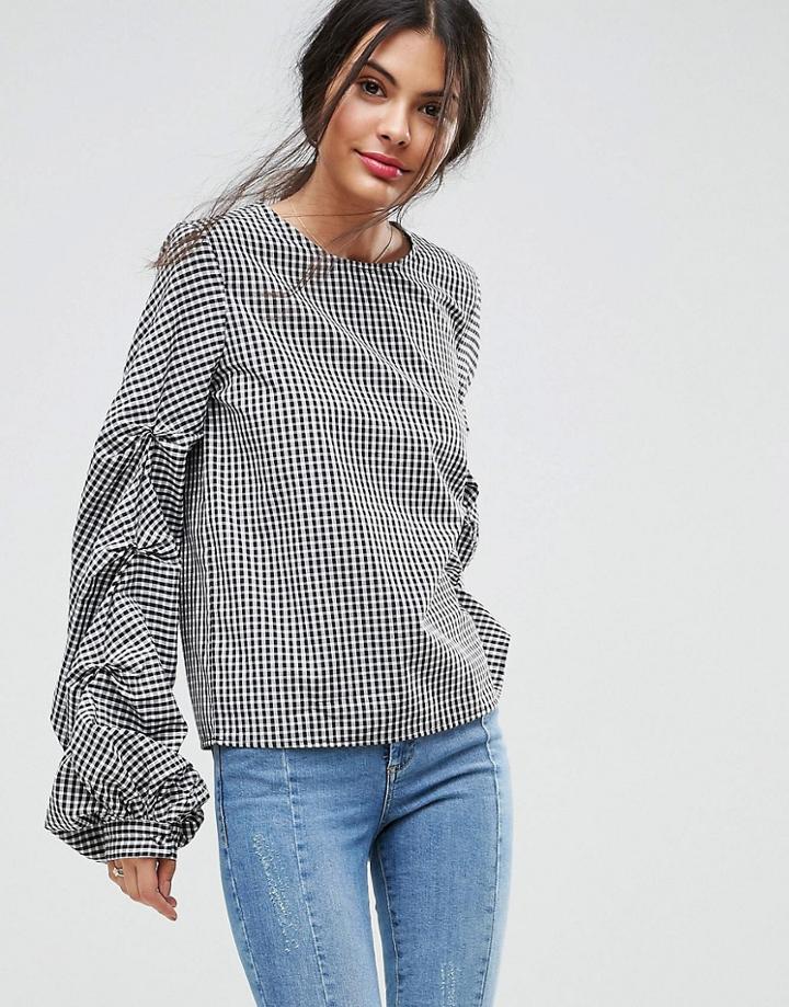 Asos Cotton Top With Sleeve Drama Gingham - Multi