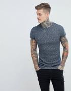 Asos Design Muscle Longline T-shirt With Curved Bound Hem And Roll Sleeve In Twisted Rib Fabric - Navy