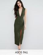 Asos Tall Deep Plunge Croc Midi Dress - Green