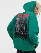 Collusion Hoodie With Back Print In Green - Green