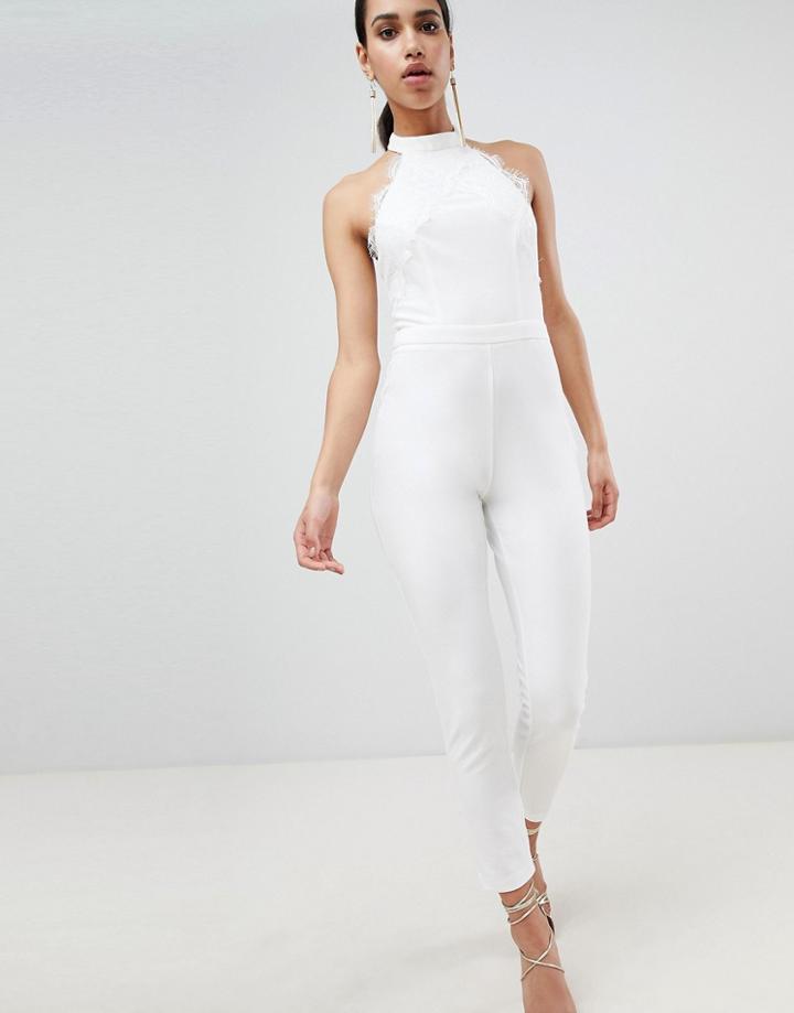 Lipsy Lace Detail Jumpsuit-white
