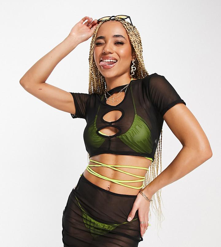 Public Desire Cut Out Mesh Beach Skirt In Black - Part Of A Set