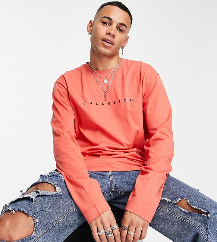 Collusion Logo Long Sleeve T-shirt In Orange