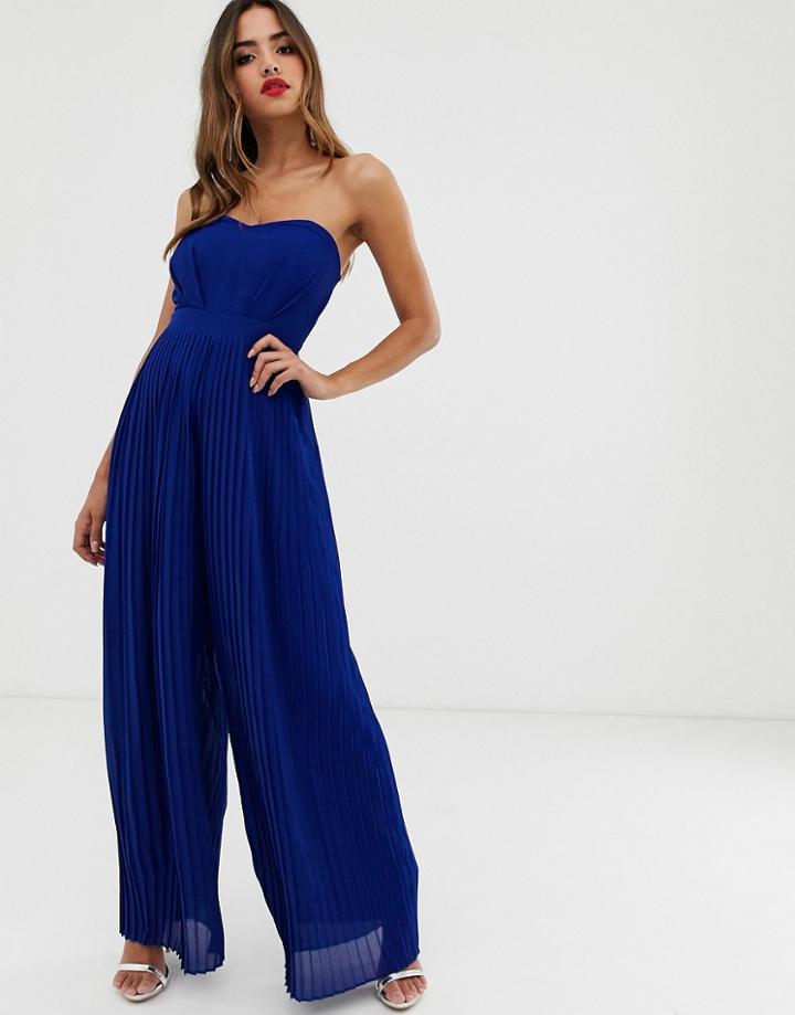 Tfnc Bandeau Pleated Wide Leg Jumpsuit In Cobalt-blue