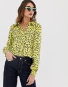 Lost Ink Satin Shirt In Floral - Yellow