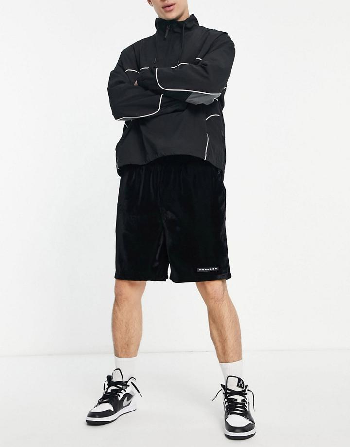 Mennace Jersey Shorts In Black Ribbed Velour