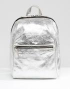 New Look Mini Leather Metallic Backpack - Silver