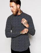 Asos Navy Shirt With Floral Print In Regular Fit - Navy