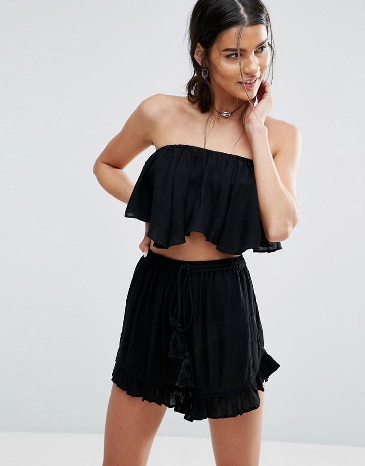 Asos Flutter Bandeau Beach Top Co-ord - Black