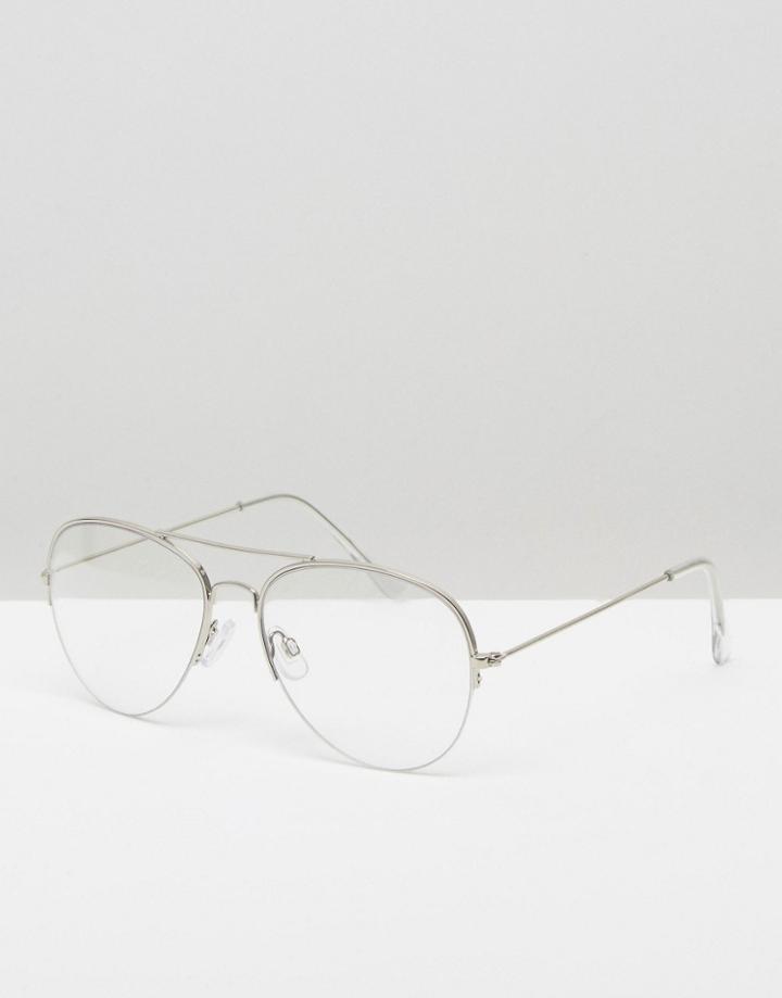 Pieces Clear Lens Aviator Glasses - Silver