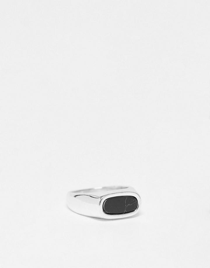 Bolongaro Trevor Black Detail Ring In Silver