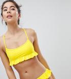 Monki Bright Ruffle Open Back Bikini Top - Yellow