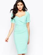 City Goddess Sweetheart Pencil Dress With Pleated Side Detail - Pale Blue