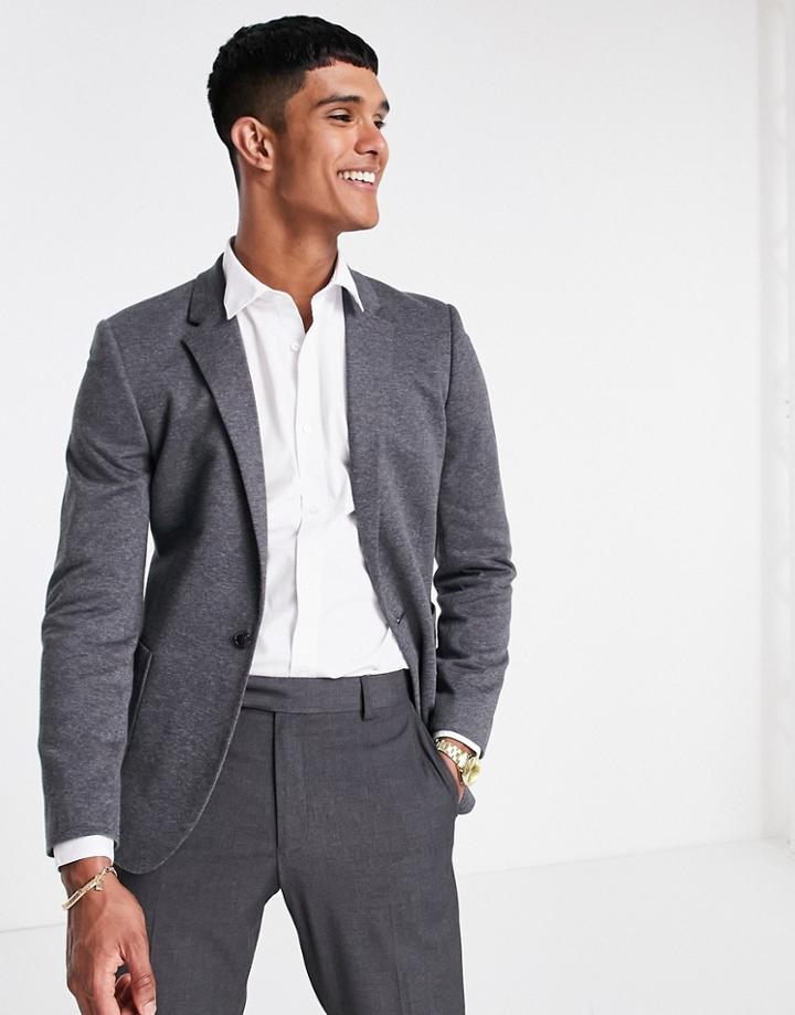 Asos Design Super Skinny Jersey Blazer In Charcoal-grey